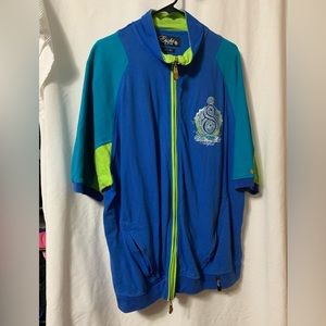 EIGHT 732 Short Sleeve Blue Green White Wings Zip Sweater Jacket size 2XL